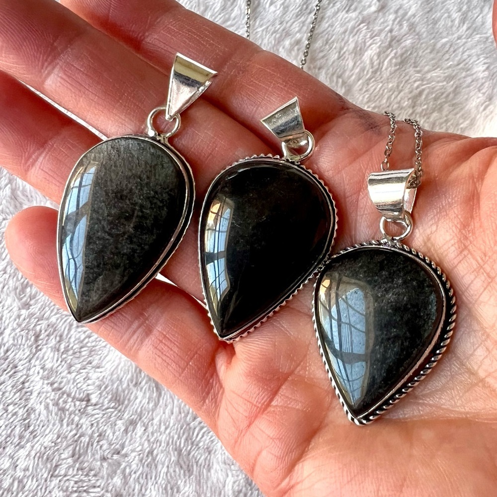 925 HIGH⚡️VIBE Silver Sheen Obsidian Eye Pendant Necklace